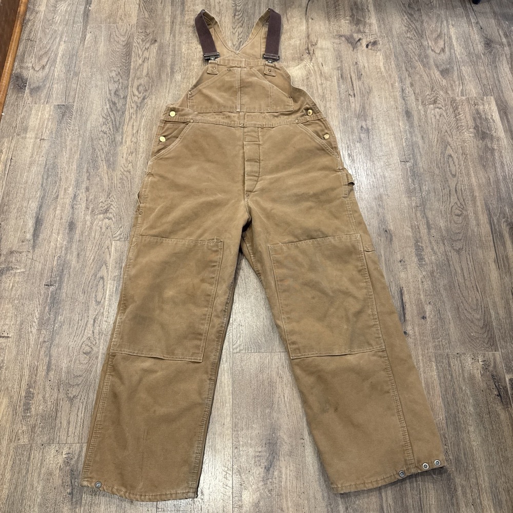 Vintage Carhartt Duck Canvas Brown Bib Overalls Mens 38 Double Knee Grunge